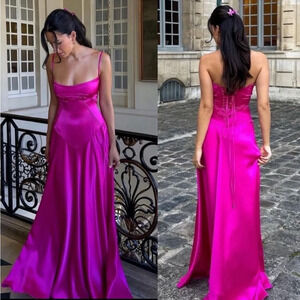 HOUSE OF CB 'Anabella' Fuchsia‎ Lace Up Maxi Dress NWOT size S